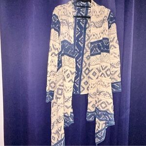 Ralph Lauren Blue and Cream Geometric Cardigan Sweater